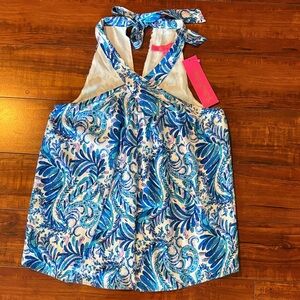 Lilly Pulitzer Blue and White Patterned Halter Top